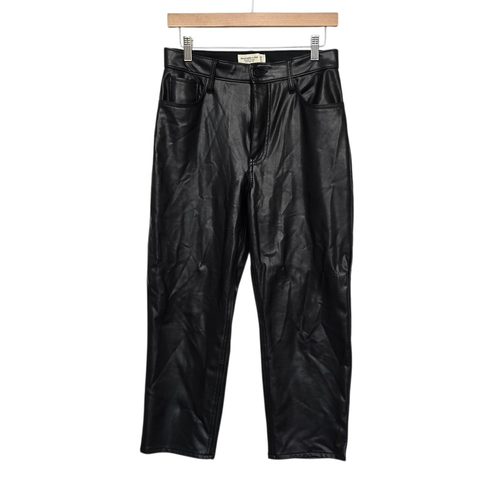 Abercrombie‎ & Fitch Black Faux Leather Ultra High Rise Straight Pants Size 29 S